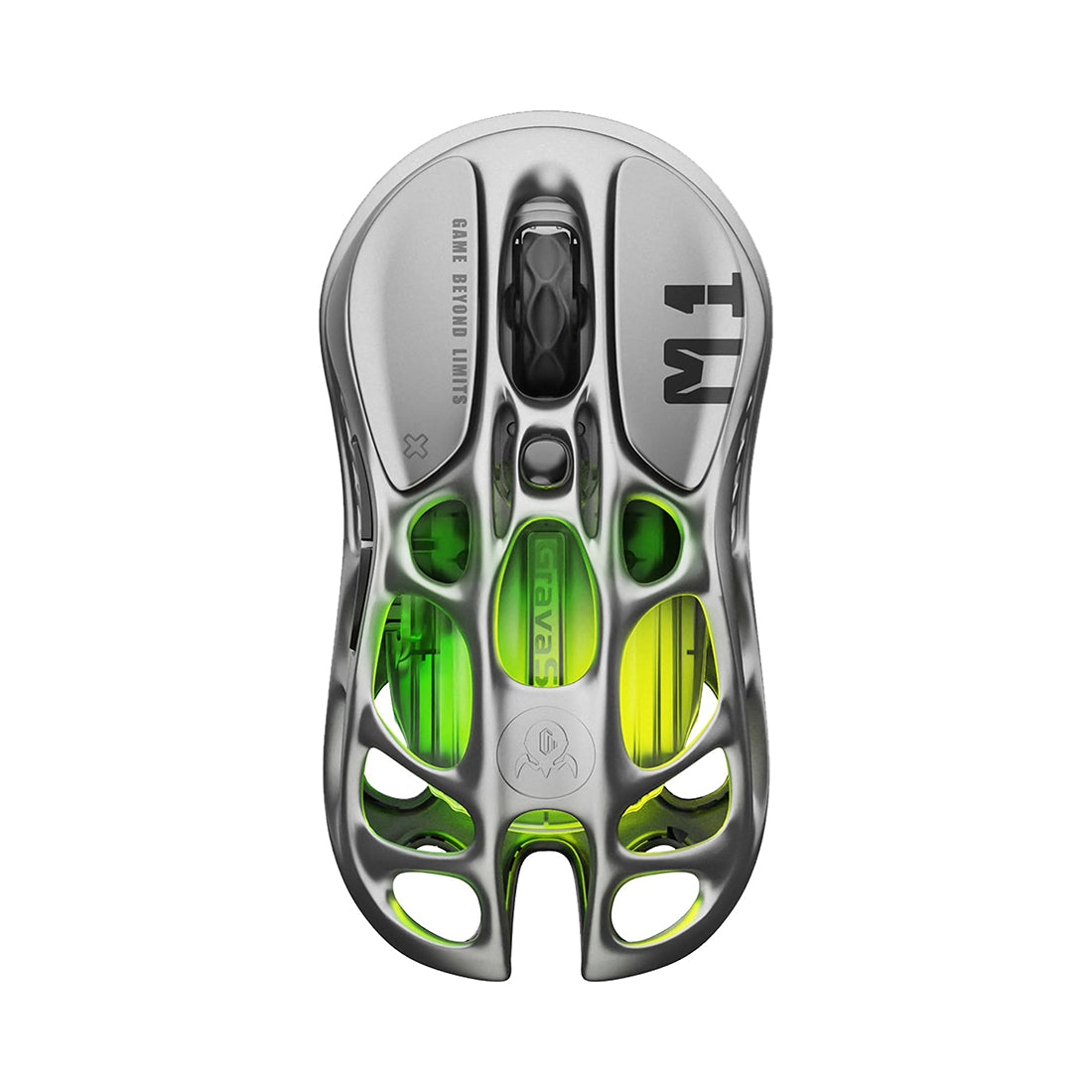 Mouse gamer inalámbrico GravaStar Mercury M1 Pro en color gris gunmetal con chasis de aleación de magnesio, sensor PAW3395 e iluminación RGB - Laptop Express Caracas