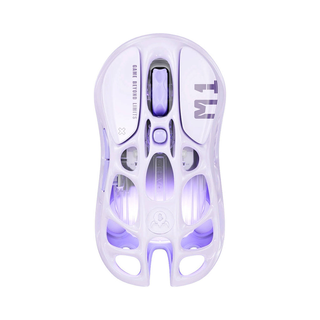 Mouse gamer inalámbrico GravaStar Mercury M1 Pro en color morado lavanda con chasis de aleación de magnesio, sensor PAW3395 e iluminación RGB - Laptop Express Caracas