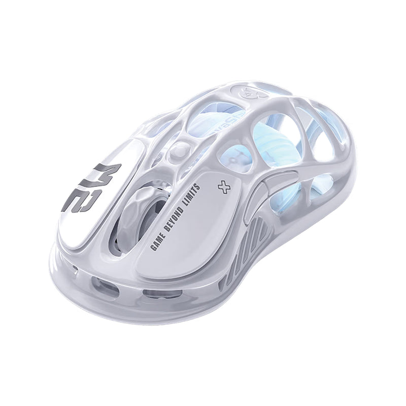 Mouse gamer inalámbrico GravaStar Mercury M2 Crystal White con chasis hueco transparente y sensor PAW3395 de 26000 DPI - Laptop Express Caracas