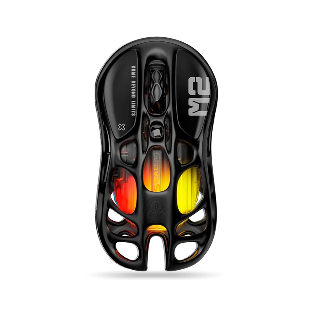 Mouse gamer inalámbrico GravaStar Mercury M2 en color negro sigiloso con diseño calado, sensor PAW3395 e iluminación RGB - Laptop Express Caracas