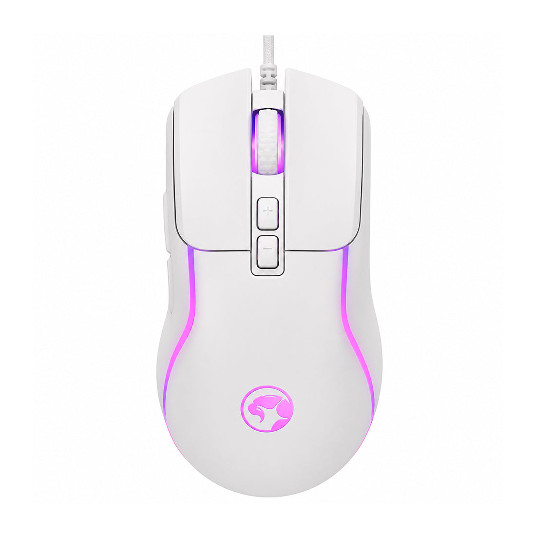 Mouse gamer cableado Marvo M292 WH Capo 20 en color blanco con sensor óptico de 8000 DPI, diseño ergonómico e iluminación RGB - Laptop Express Caracas