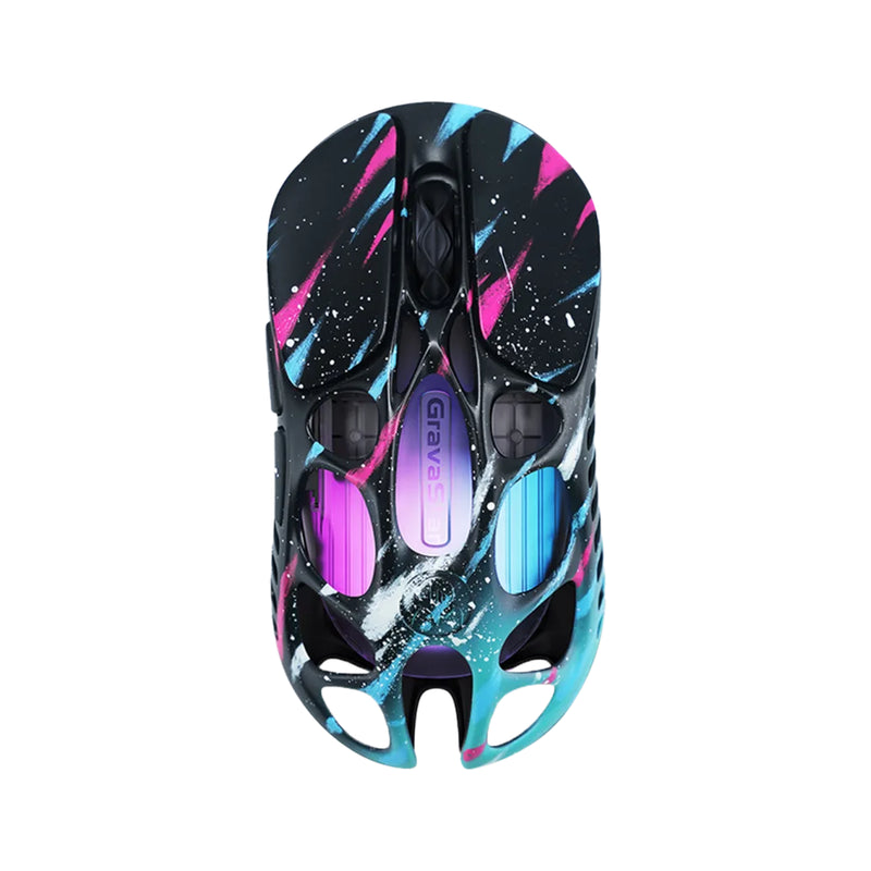 Mouse profesional GravaStar Mercury GSX PRO edición Graffiti de Neón con cuerpo de magnesio, sensor PAW 3950 de 32000 DPI y 8000Hz - Laptop Express Caracas