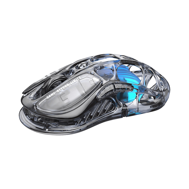 Mouse gaming GravaStar Mercury M2 XTAL BLK negro transparente con estructura hueca, sensor de 26000 DPI e iluminación RGB GLOWSYNC - Laptop Express Caracas