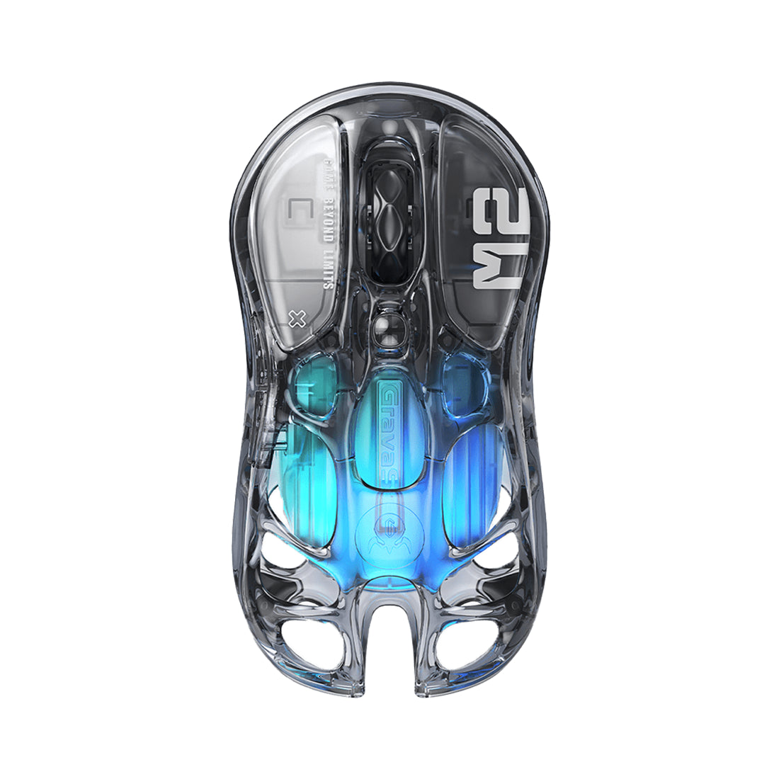 Mouse gaming GravaStar Mercury M2 XTAL BLK negro transparente con estructura hueca, sensor de 26000 DPI e iluminación RGB GLOWSYNC - Laptop Express Caracas