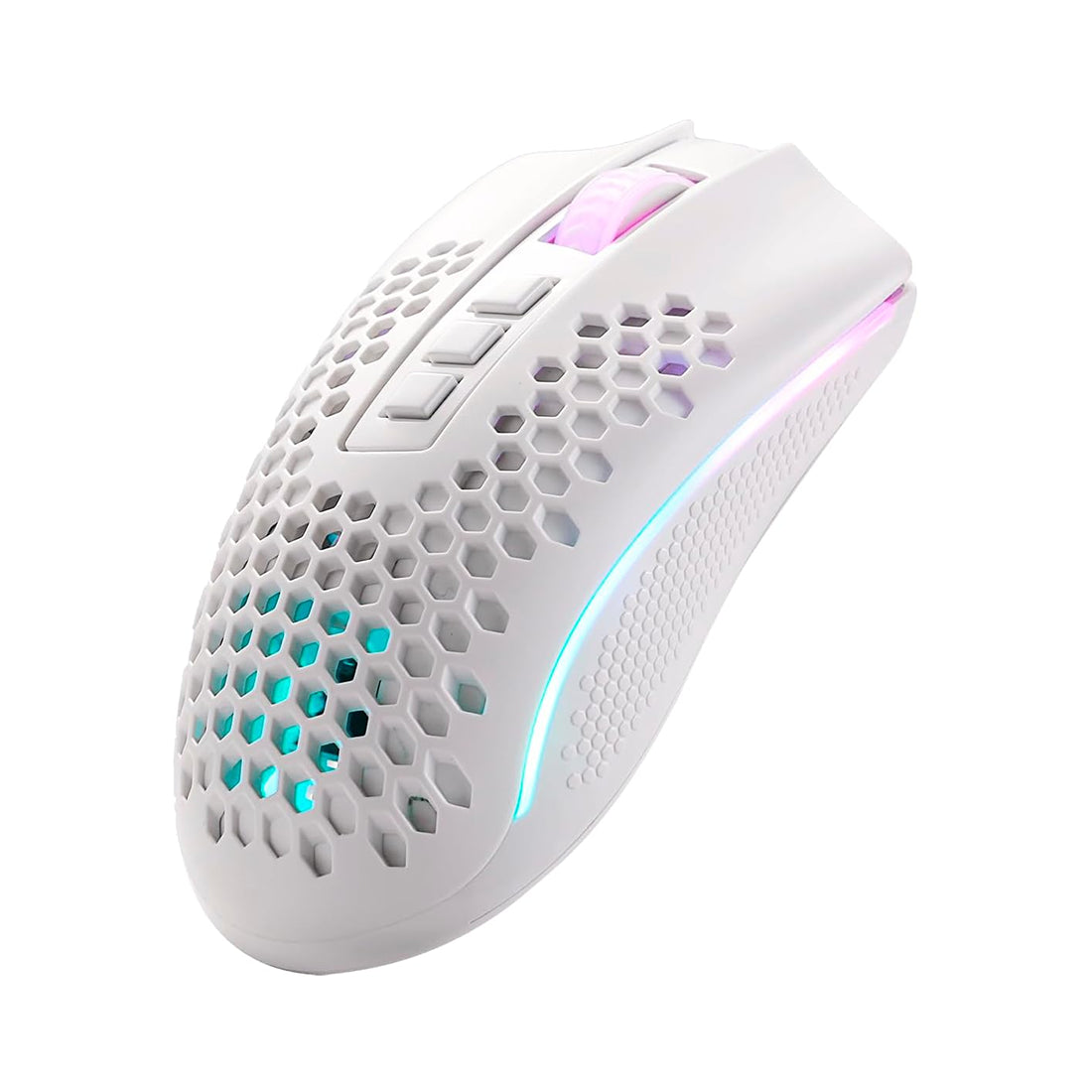 Mouse ultra-ligero Redragon M808-W Storm blanco con diseño de panal, 12400 DPI e iluminación RGB Chroma - Laptop Express Caracas