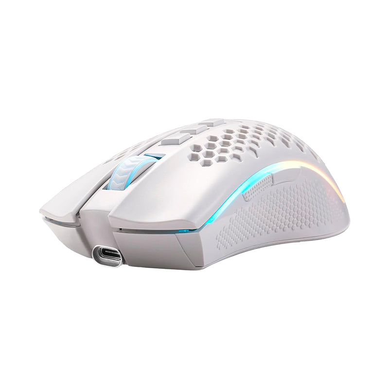 Mouse ultra-ligero Redragon M808-W Storm blanco con diseño de panal, 12400 DPI e iluminación RGB Chroma - Laptop Express Caracas
