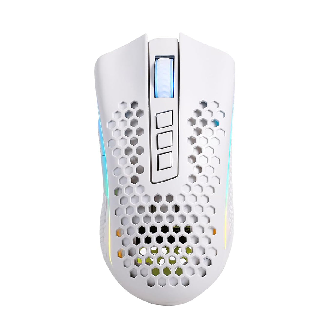 Mouse ultra-ligero Redragon M808-W Storm blanco con diseño de panal, 12400 DPI e iluminación RGB Chroma - Laptop Express Caracas