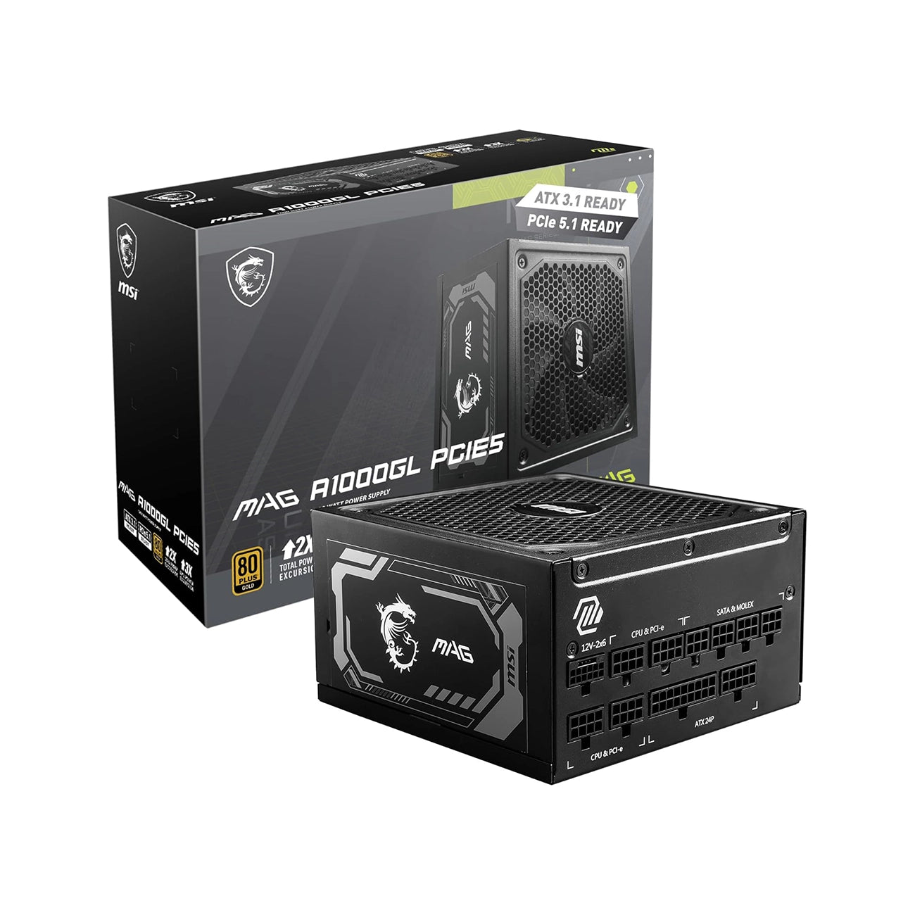Fuente de poder MSI MAG A1000GL 1000W Gold Full Modular ATX 3.1 PCIe 5.1 - Laptop Express Caracas