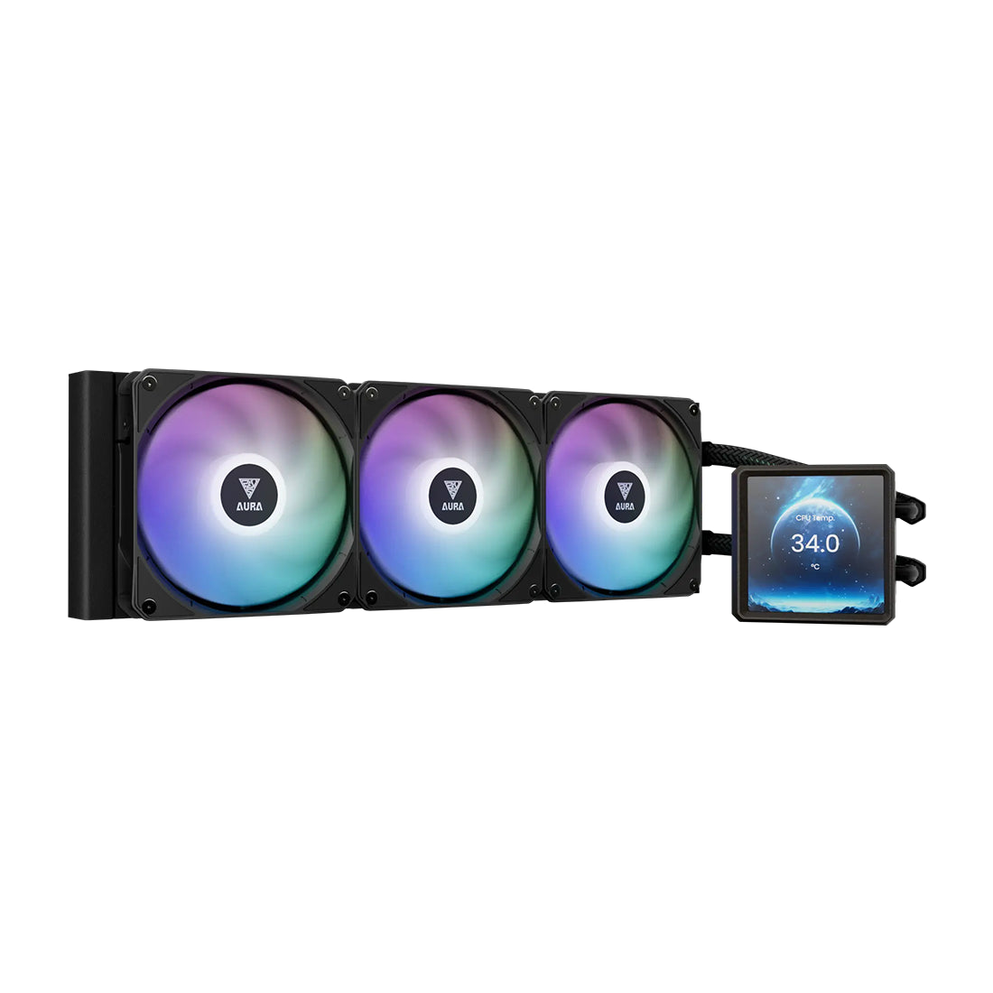 Refrigeración líquida de 360mm Aura GL360 con pantalla LCD IPS de 4 pulgadas personalizable, tres ventiladores ARGB y soporte Intel/AMD - Laptop Express Caracas