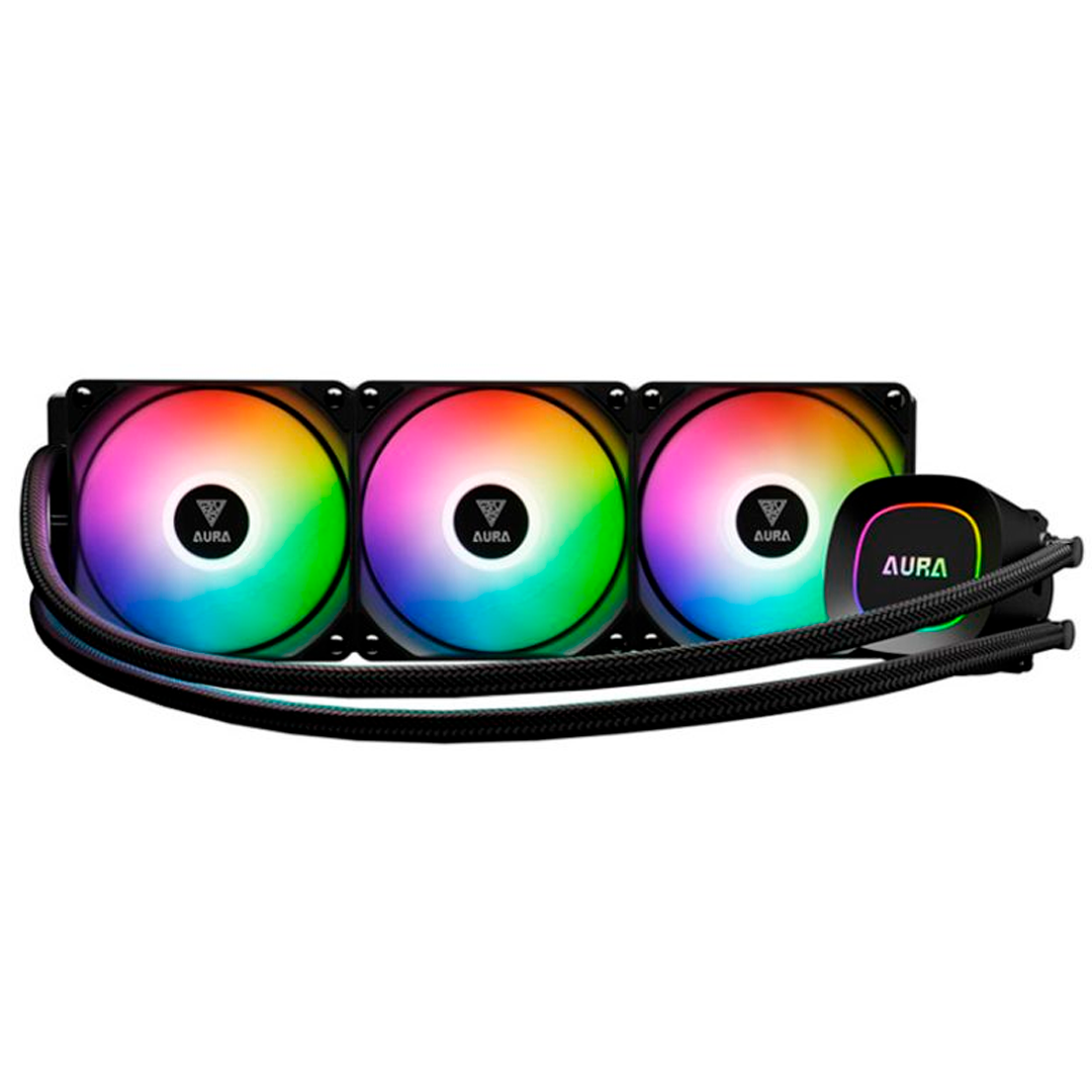 Sistema de refrigeración líquida All-in-One Gamdias Aura GL360 Lite de 360mm en color negro con iluminación RGB - Laptop Express Caracas