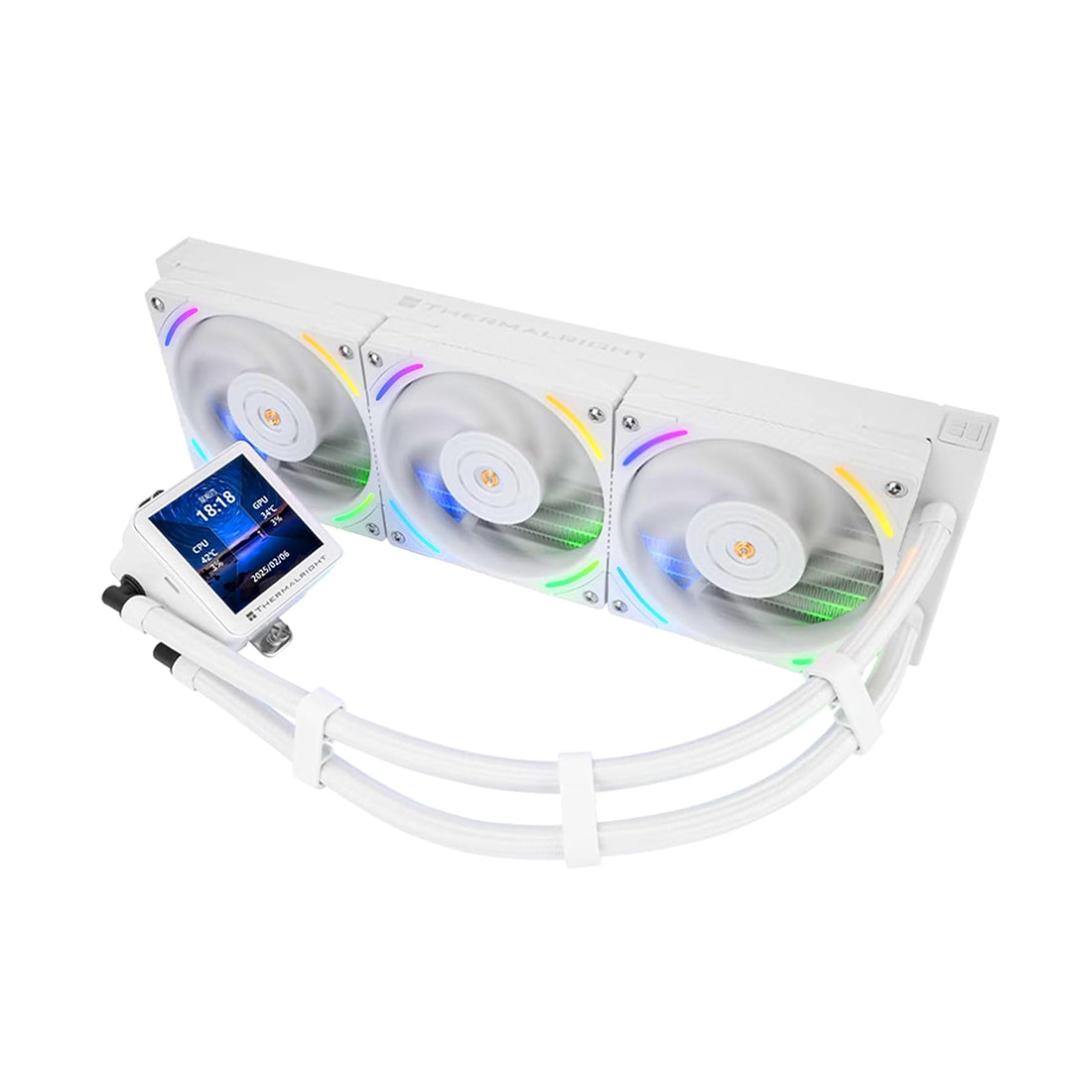 Sistema de refrigeración líquida de 360mm Thermalright Frozen Warframe en color blanco con pantalla LCD IPS y tres ventiladores ARGB - Laptop Express Caracas