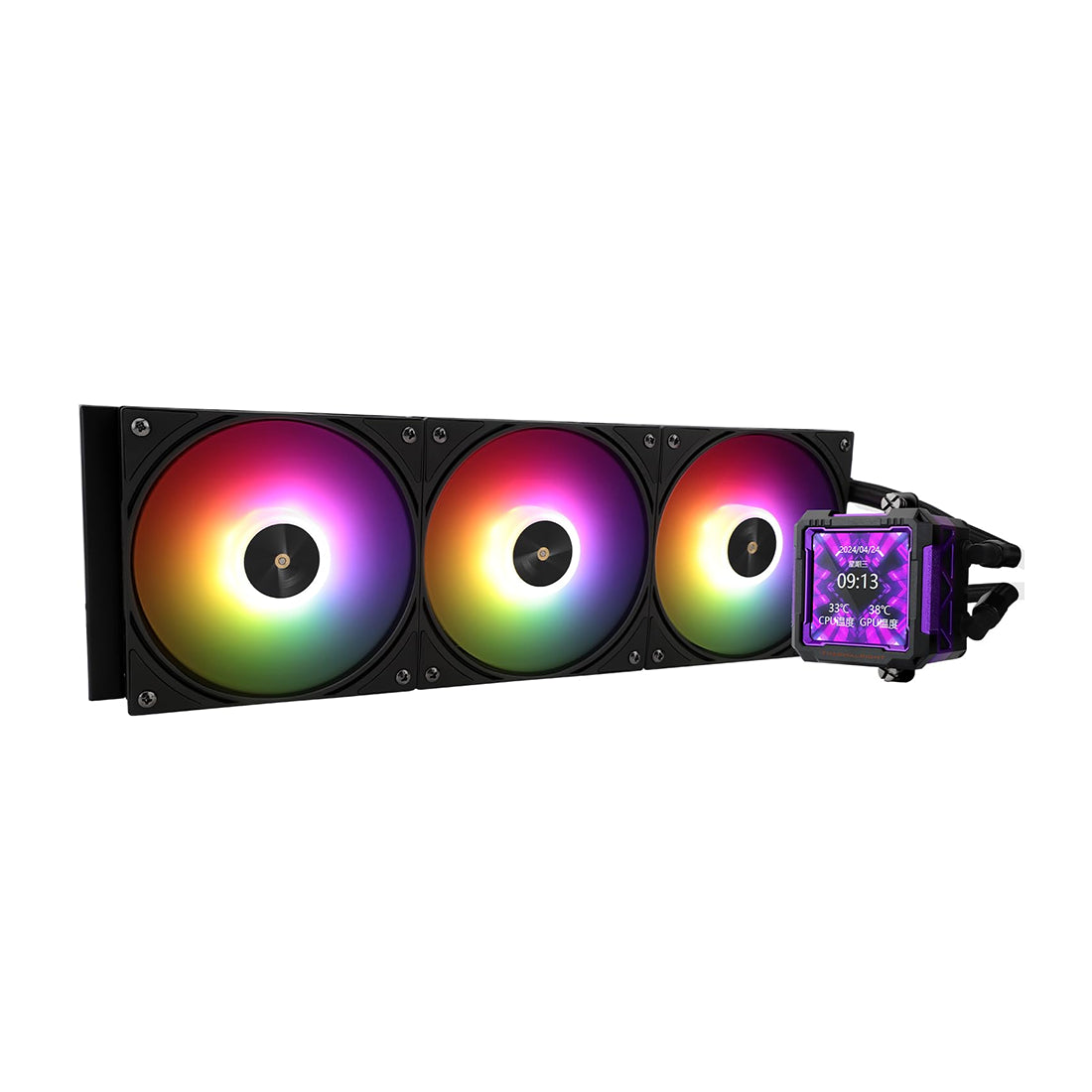 Sistema de refrigeración líquida de 360mm Thermalright Frozen Warframe PRO en color negro con pantalla LCD IPS y tres ventiladores ARGB - Laptop Express Caracas
