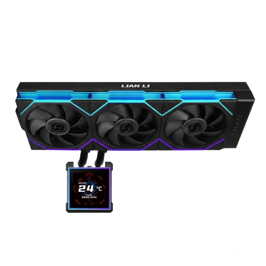 Refrigeración Líquida Lian Li HydroShift LCD 360S de 360mm en color negro con pantalla LCD personalizable y diseño de tubos ocultos para sockets AM4 y AM5 - Laptop Express Caracas