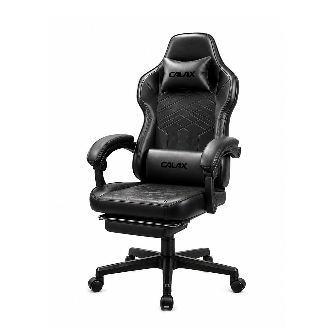 Silla gamer ergonómica Calax LS665901 en color negro con pistón clase 4, estructura de acero y reclinación de 140 grados - Laptop Express Caracas