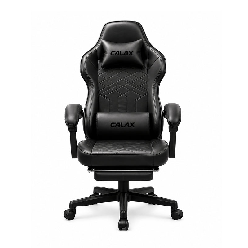 Silla gamer ergonómica Calax LS665901 en color negro con pistón clase 4, estructura de acero y reclinación de 140 grados - Laptop Express Caracas