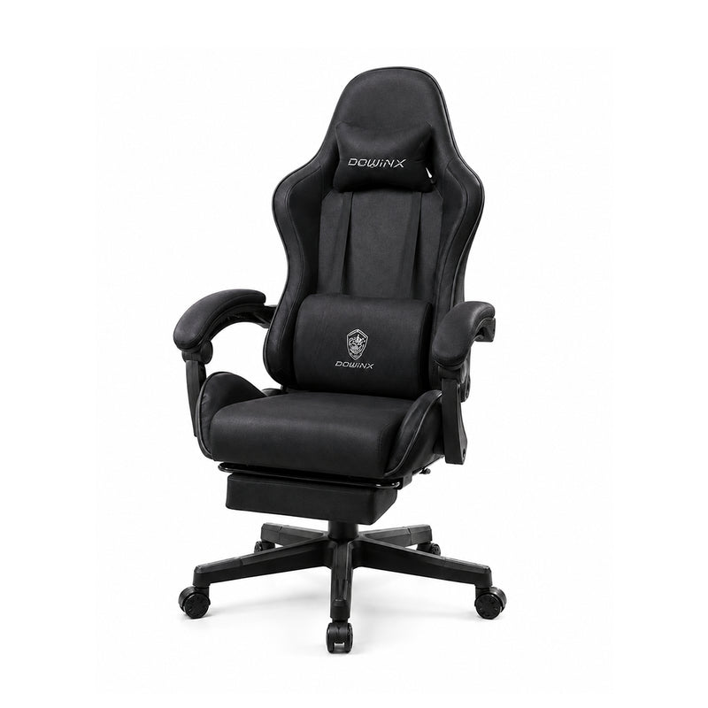 Silla gamer ergonómica Dowinx LS6658BK negra de tela afelpada transpirable con reposapiés, cojín masajeador e inclinación de 140 grados - Laptop Express Caracas