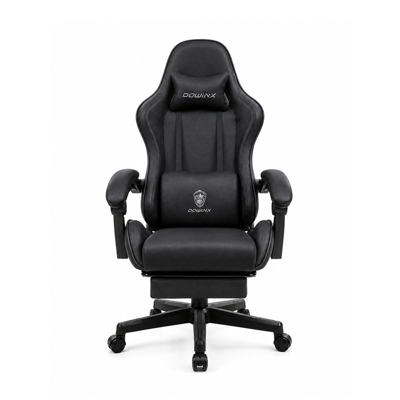 Silla gamer ergonómica Dowinx LS6658BK negra de tela afelpada transpirable con reposapiés, cojín masajeador e inclinación de 140 grados - Laptop Express Caracas