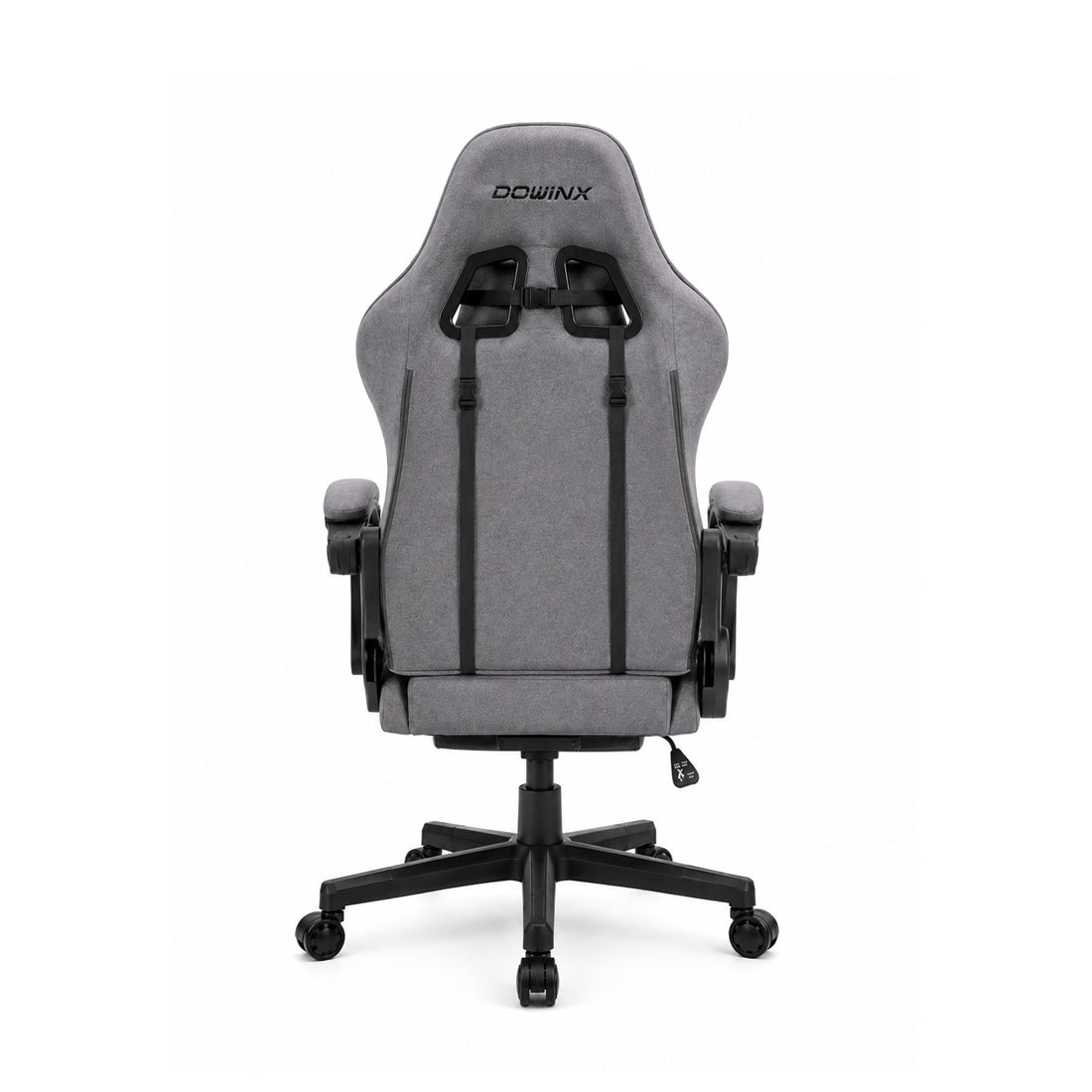 Silla gamer ergonómica Dowinx LS6658GR gris de tela afelpada transpirable con reposapiés, cojín masajeador e inclinación de 140 grados - Laptop Express Caracas