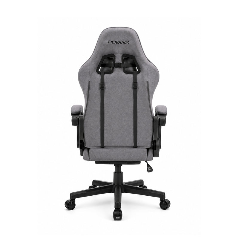 Silla gamer ergonómica Dowinx LS6658GR gris de tela afelpada transpirable con reposapiés, cojín masajeador e inclinación de 140 grados - Laptop Express Caracas