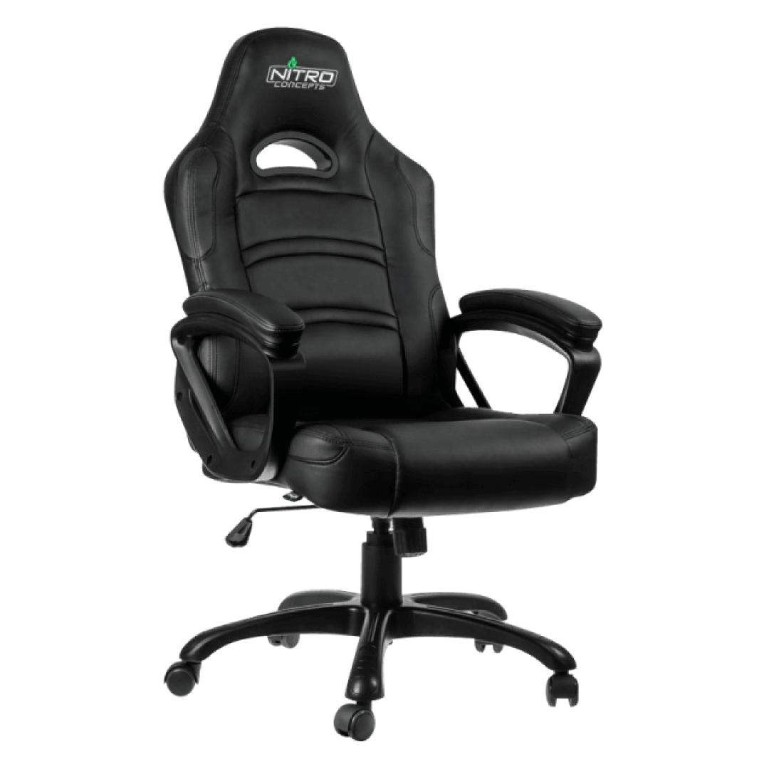 Silla gaming ergonómica Gamemax en color negro con tapicería de cuero sintético y elevador de gas de alta resistencia - Laptop Express Caracas