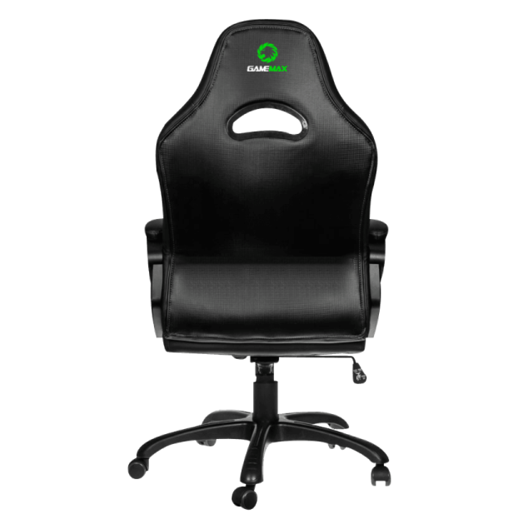 Silla gaming ergonómica Gamemax en color negro con tapicería de cuero sintético y elevador de gas de alta resistencia - Laptop Express Caracas