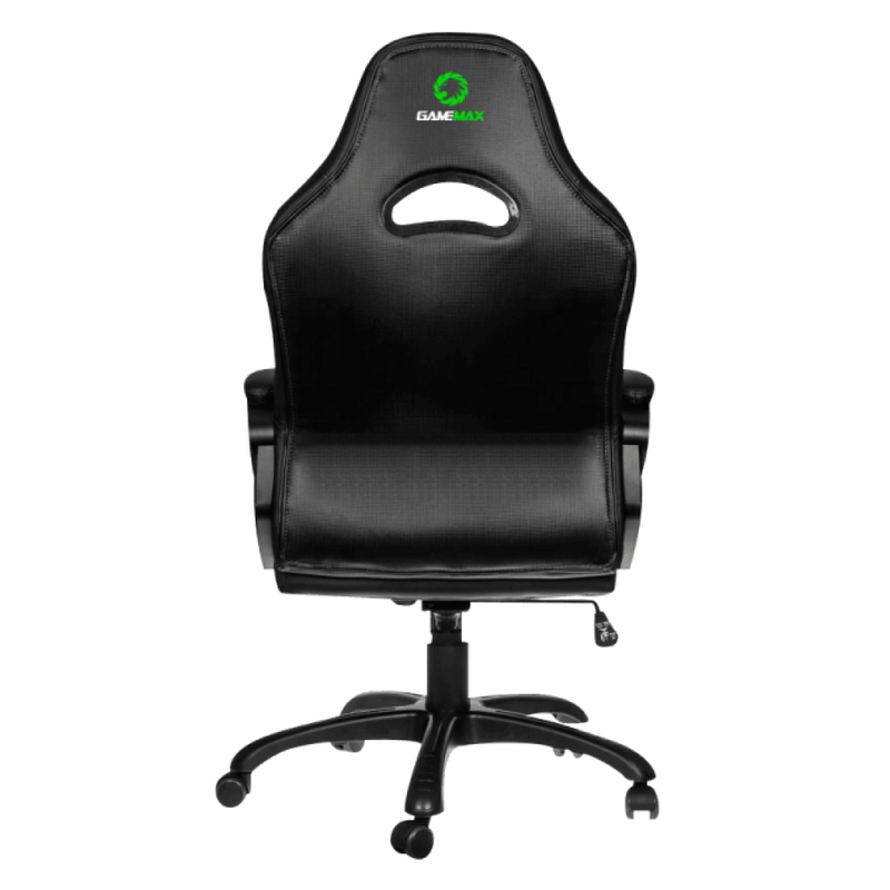 Silla gaming ergonómica Gamemax en color negro con tapicería de cuero sintético y elevador de gas de alta resistencia - Laptop Express Caracas