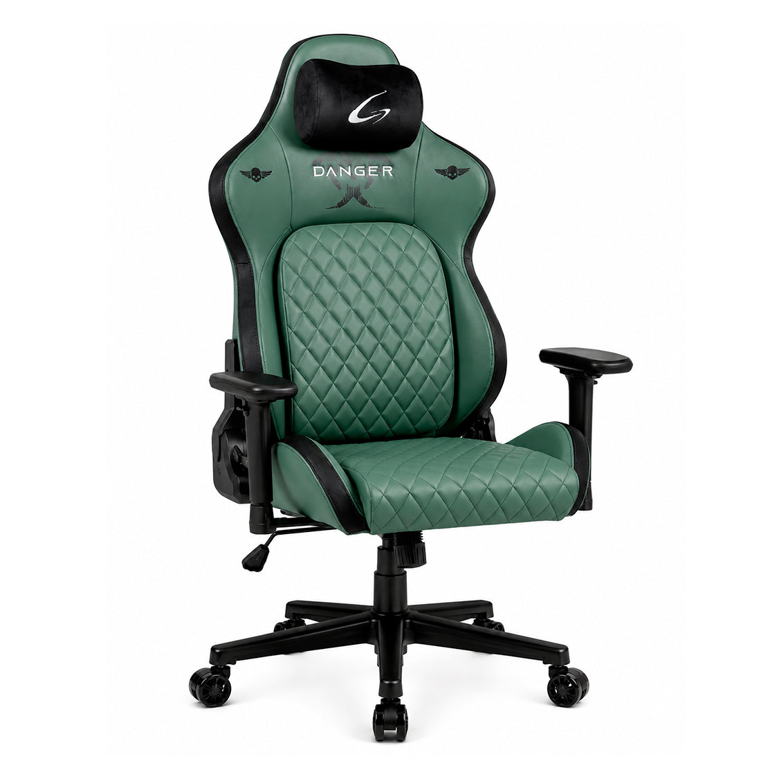 Silla gaming ergonómica JEMIP Danger en color negro y verde con mecanismo de mariposa y reposabrazos acolchados - Laptop Express Caracas