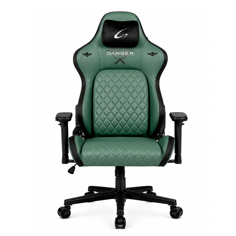 Silla gaming ergonómica JEMIP Danger en color negro y verde con mecanismo de mariposa y reposabrazos acolchados - Laptop Express Caracas