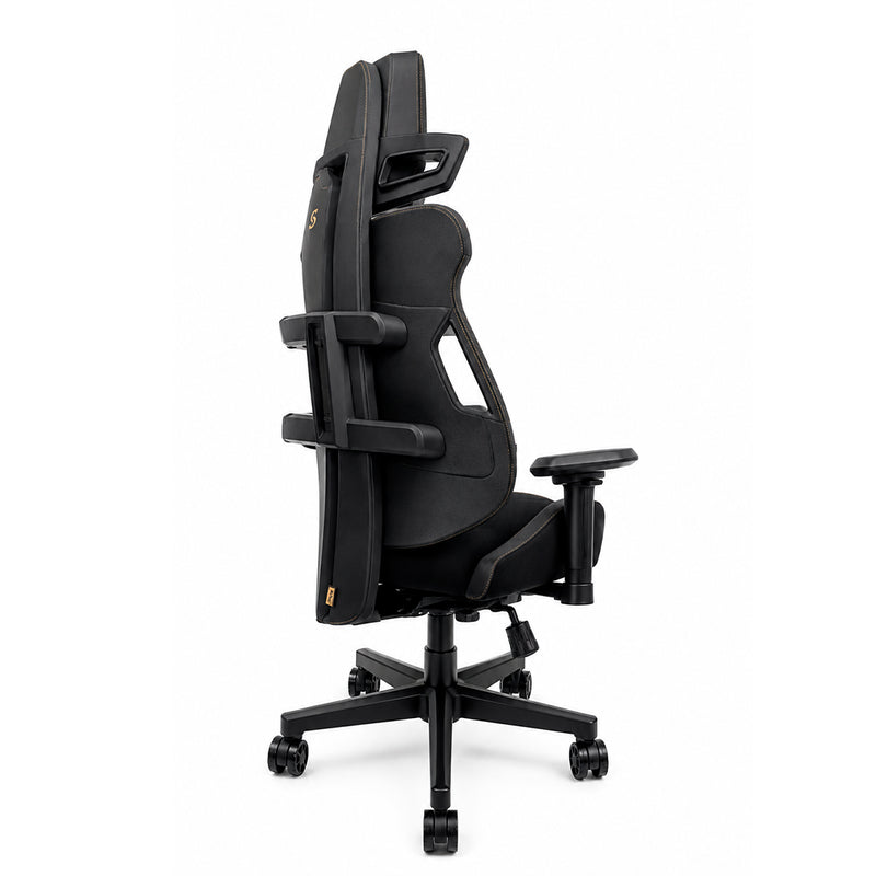 Silla gaming ergonómica JEMIP Hidra en color negro y dorado con mecanismo de mariposa y reposabrazos - Laptop Express Caracas