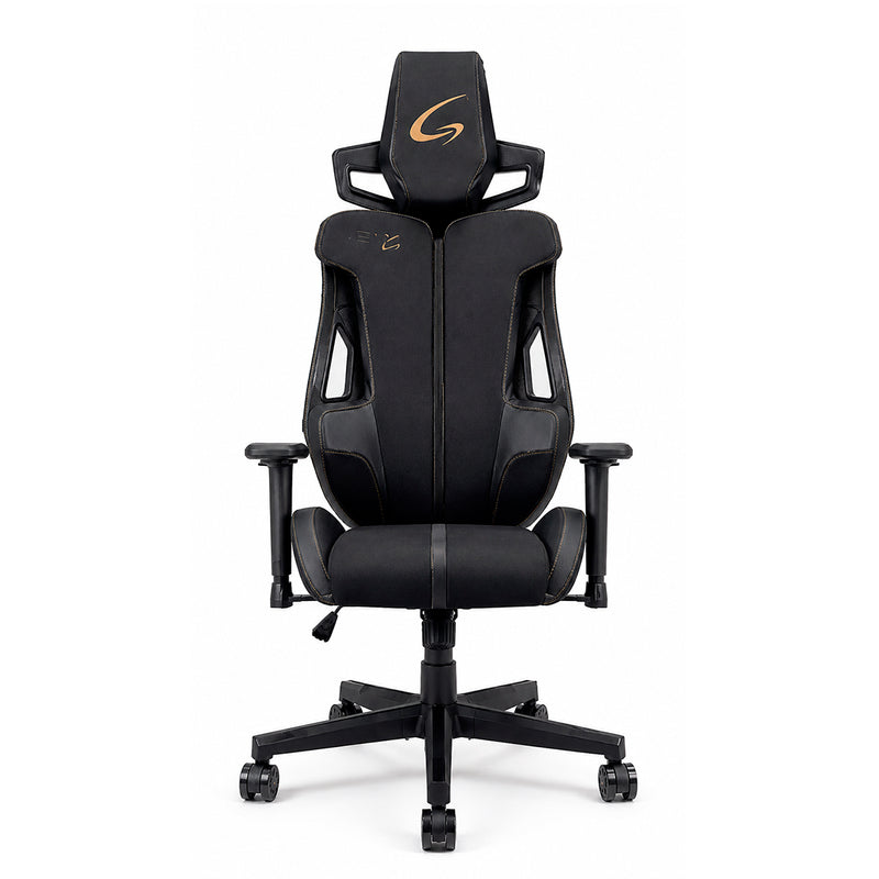 Silla gaming ergonómica JEMIP Hidra en color negro y dorado con mecanismo de mariposa y reposabrazos - Laptop Express Caracas