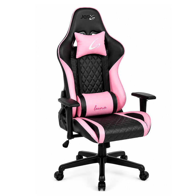Silla gaming ergonómica JEMIP Luna en color negro y rosado con mecanismo de mariposa y reposabrazos acolchados - Laptop Express Caracas