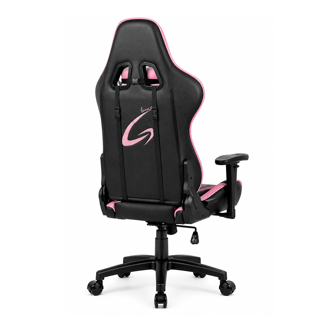 Silla gaming ergonómica JEMIP Luna en color negro y rosado con mecanismo de mariposa y reposabrazos acolchados - Laptop Express Caracas