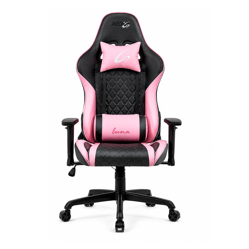 Silla gaming ergonómica JEMIP Luna en color negro y rosado con mecanismo de mariposa y reposabrazos acolchados - Laptop Express Caracas