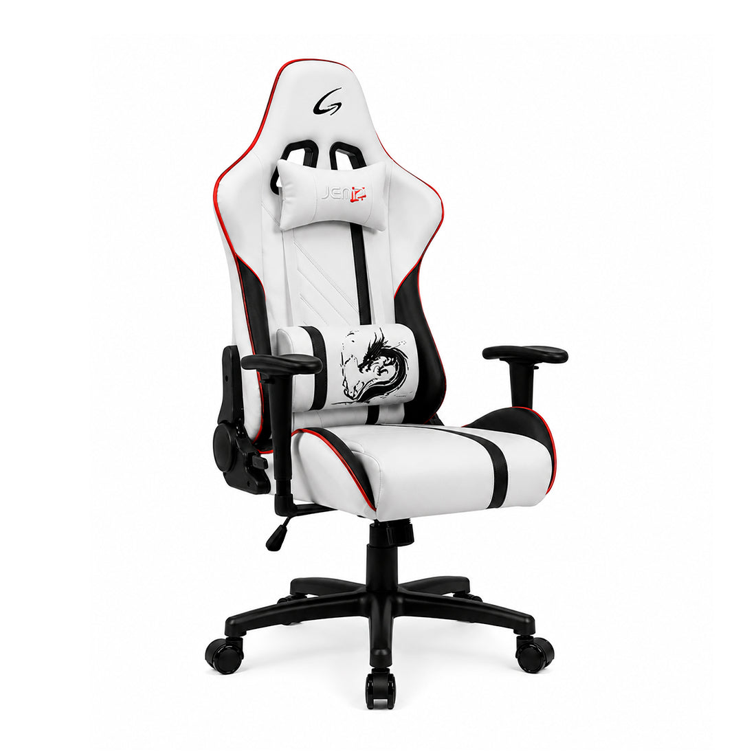 Silla gaming ergonómica JEMIP Shenglong en color blanco y negro con mecanismo de mariposa y reposabrazos acolchados - Laptop Express Caracas