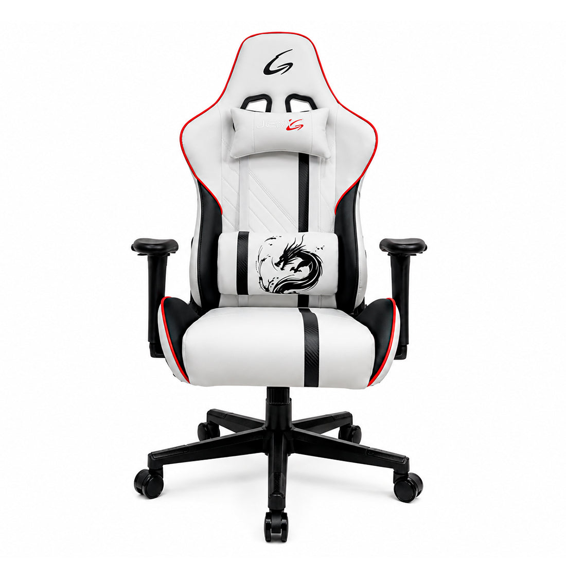 Silla gaming ergonómica JEMIP Shenglong en color blanco y negro con mecanismo de mariposa y reposabrazos acolchados - Laptop Express Caracas