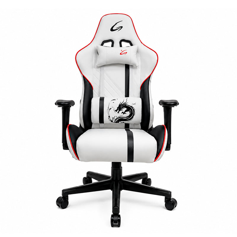 Silla gaming ergonómica JEMIP Shenglong en color blanco y negro con mecanismo de mariposa y reposabrazos acolchados - Laptop Express Caracas