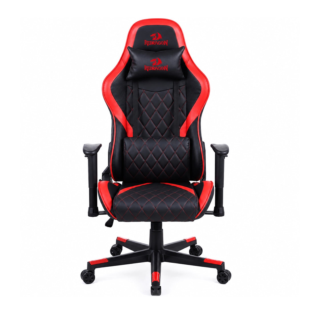 Silla gaming ergonómica Redragon Gaia C211-BR en color negro y rojo con cojines lumbar y cervical - Laptop Express Caracas