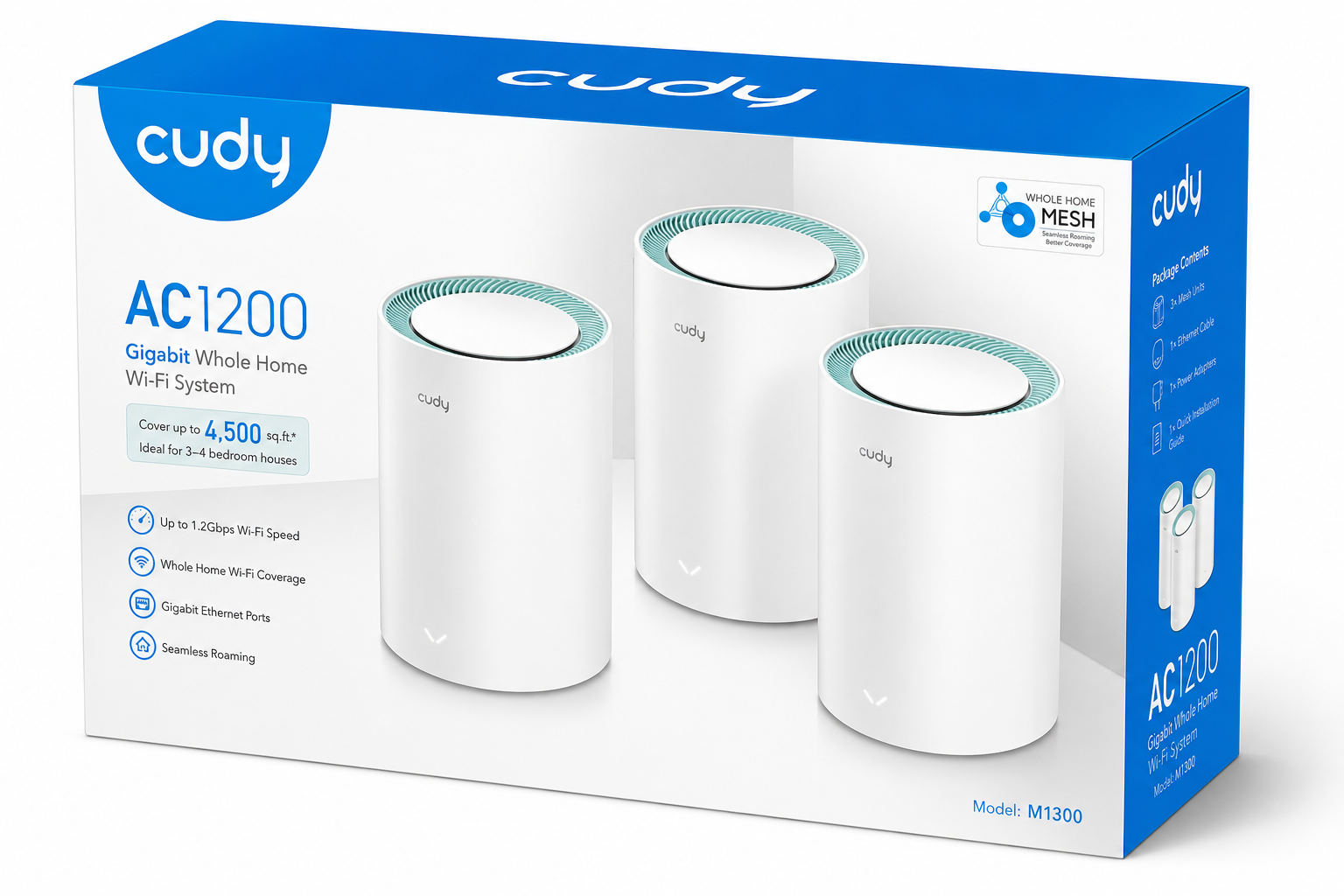 Sistema Mesh WiFi Cudy M1300 blanco de 3 unidades con puertos Gigabit para cobertura total de internet en hogares y oficinas - Laptop Express Caracas