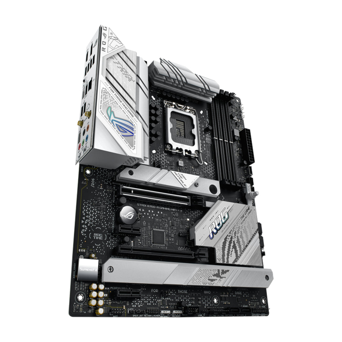 Tarjeta madre para PC de escritorio ASUS ROG Strix B760-A Gaming con conexion wifi 6e soporte para memoria ram ddr5 socket lga1700 y formato ATX blanco y plata - Laptop Express Caracas