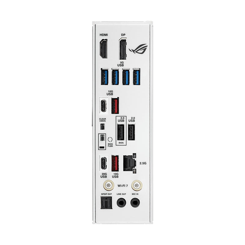 Tarjeta madre blanca ASUS ROG Strix B850-A Gaming WiFi formato ATX con socket AM5, soporte DDR5, PCIe 5.0 y Wi-Fi 7 - Laptop Express Caracas