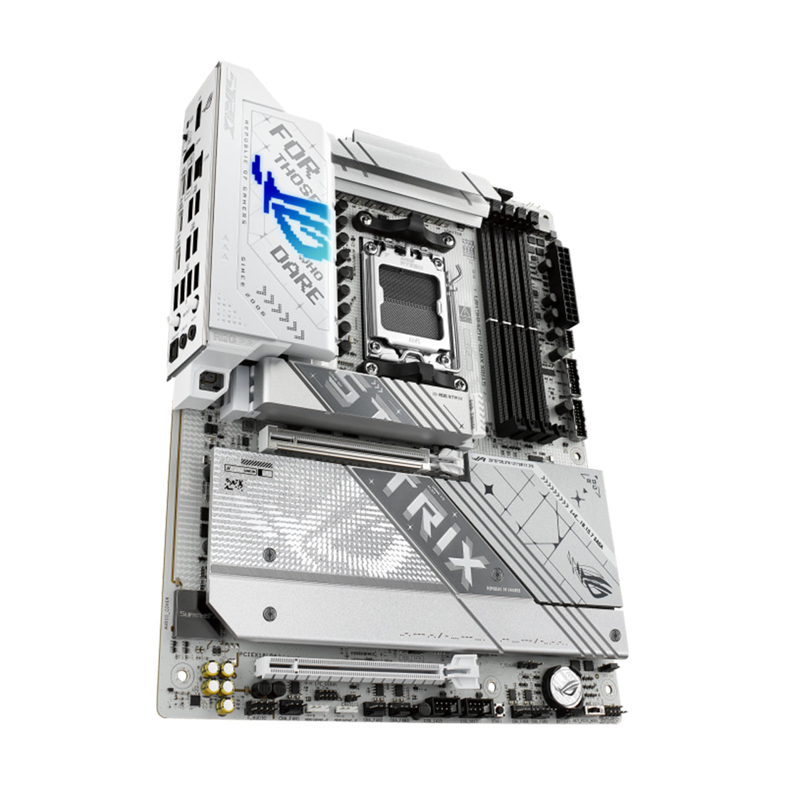 Tarjeta madre blanca ASUS ROG Strix X870-A Gaming WiFi ATX con socket AM5, soporte DDR5, PCIe 5.0 y Wi-Fi 7 - Laptop Express Caracas