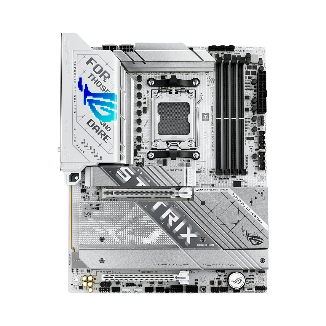 Tarjeta madre blanca ASUS ROG Strix X870-A Gaming WiFi ATX con socket AM5, soporte DDR5, PCIe 5.0 y Wi-Fi 7 - Laptop Express Caracas