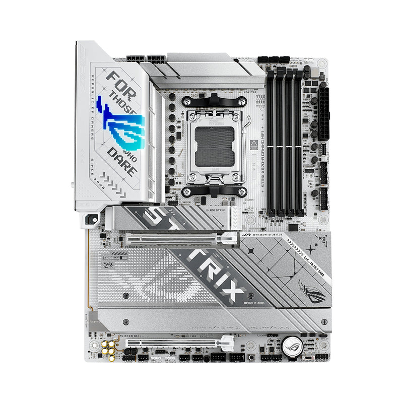 Tarjeta madre blanca ASUS ROG Strix X870-A Gaming WiFi ATX con socket AM5, soporte DDR5, PCIe 5.0 y Wi-Fi 7 - Laptop Express Caracas