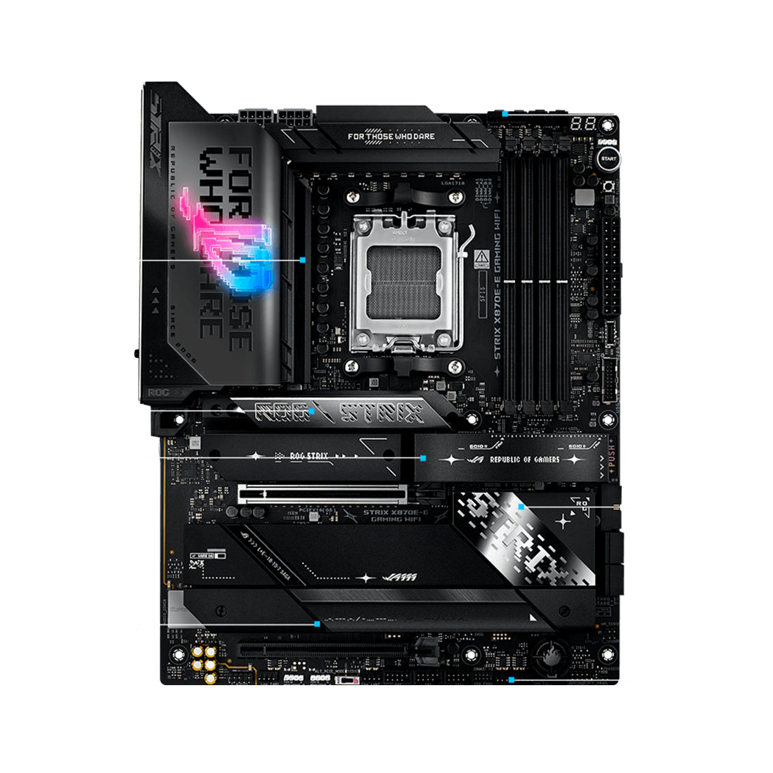Tarjeta madre ASUS ROG Strix X870E-E Gaming WiFi formato ATX con socket AM5, soporte DDR5, PCIe 5.0, USB4 y Wi-Fi 7 - Laptop Express Caracas