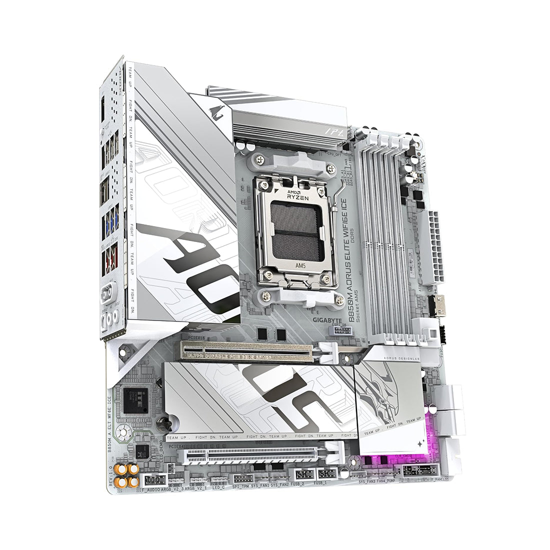 Tarjeta madre Micro-ATX Gigabyte B850M AORUS ELITE AX ICE blanca para procesadores AMD Ryzen AM5 con DDR5 y Wi-Fi 6E - Laptop Express Caracas