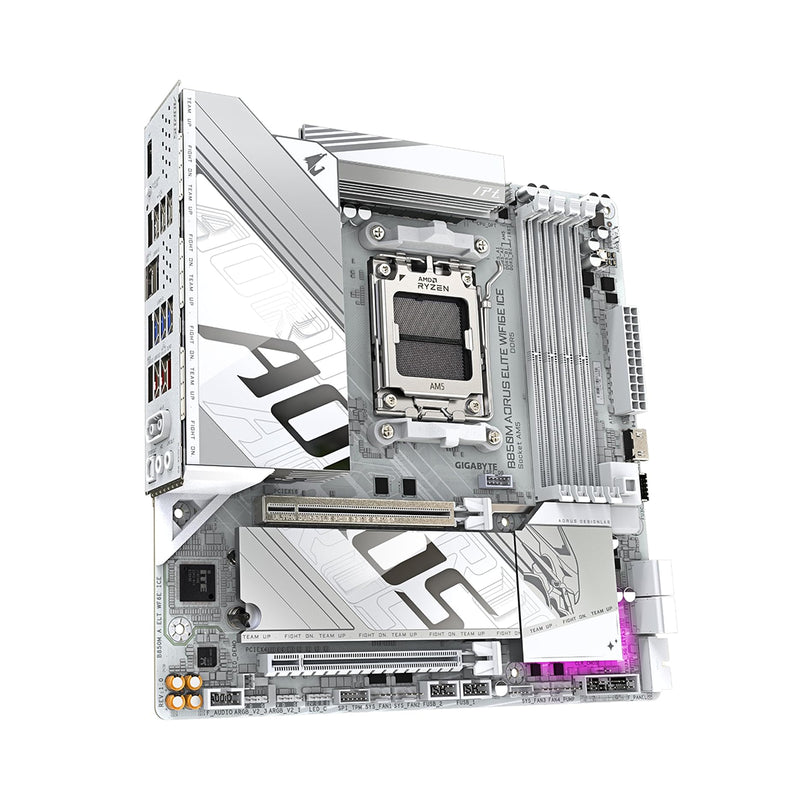 Tarjeta madre Micro-ATX Gigabyte B850M AORUS ELITE AX ICE blanca para procesadores AMD Ryzen AM5 con DDR5 y Wi-Fi 6E - Laptop Express Caracas