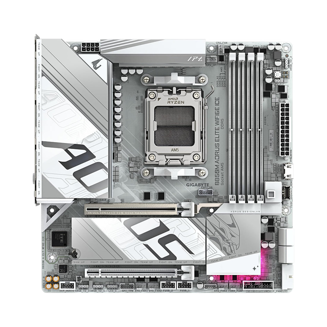 Tarjeta madre Micro-ATX Gigabyte B850M AORUS ELITE AX ICE blanca para procesadores AMD Ryzen AM5 con DDR5 y Wi-Fi 6E - Laptop Express Caracas