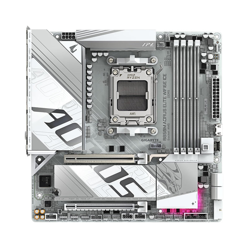 Tarjeta madre Micro-ATX Gigabyte B850M AORUS ELITE AX ICE blanca para procesadores AMD Ryzen AM5 con DDR5 y Wi-Fi 6E - Laptop Express Caracas
