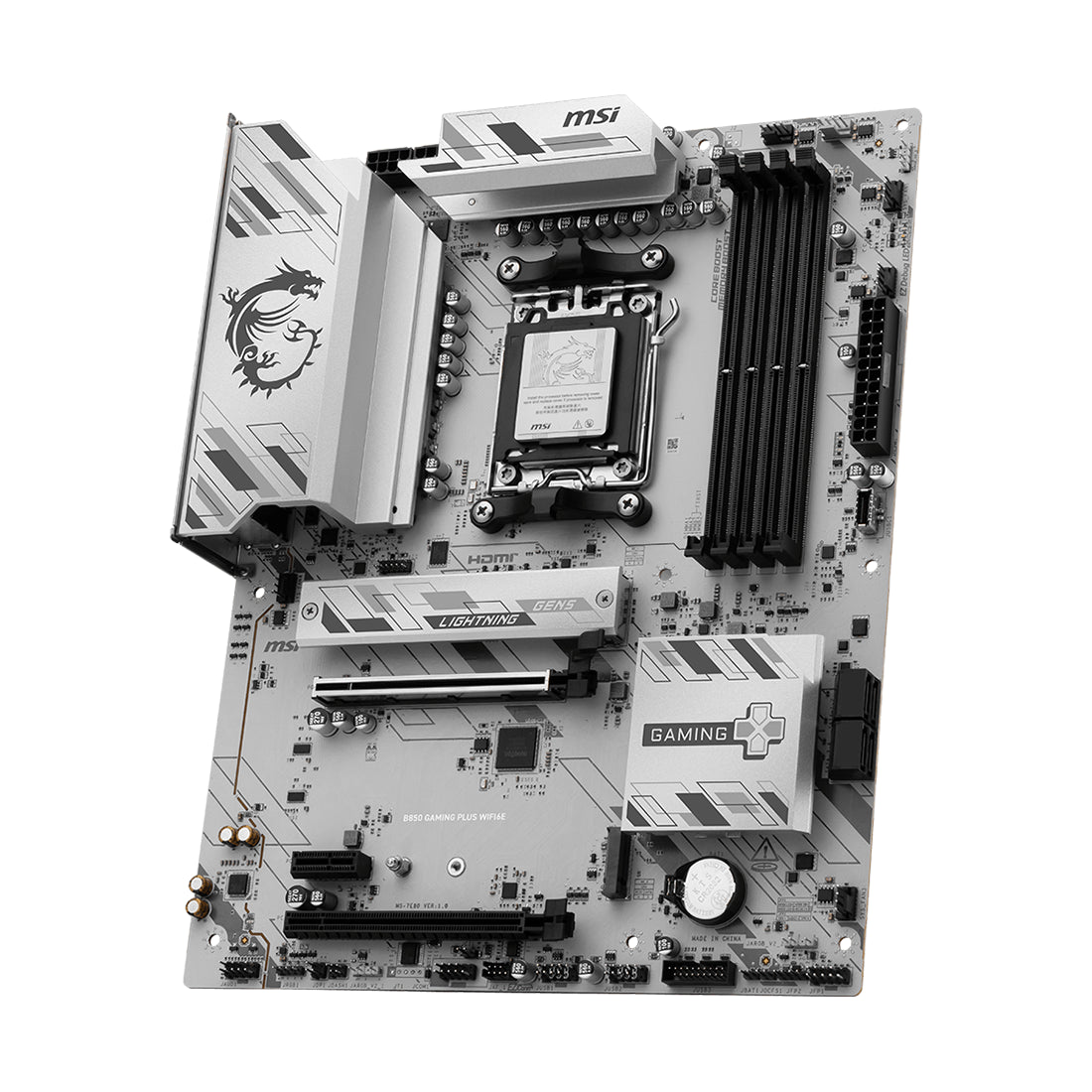 Tarjeta madre para PC de escritorio MSI B850 GAMING PLUS WIFI edicion blanca con conexion wifi 6e soporte para memoria ram ddr5 socket am5 y formato ATX - Laptop Express Caracas