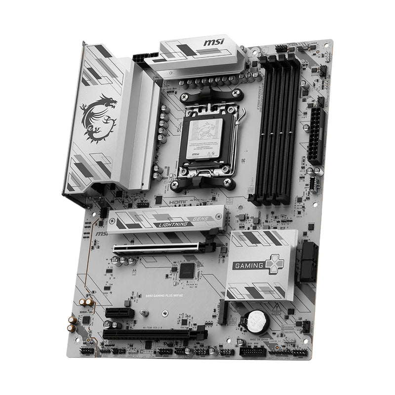 Tarjeta madre para PC de escritorio MSI B850 GAMING PLUS WIFI edicion blanca con conexion wifi 6e soporte para memoria ram ddr5 socket am5 y formato ATX - Laptop Express Caracas